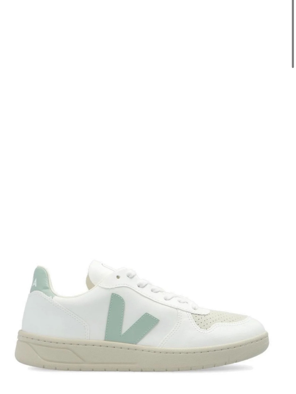 Veja Leather Low-Top Sneaker in White with Mint V